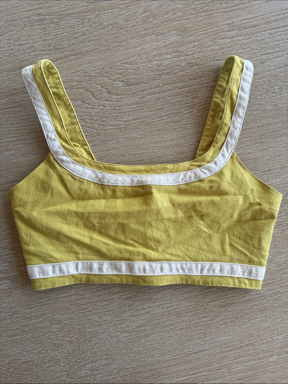 Linen 7 For All Mankind Crop Tank Top chartreuse with White Trim